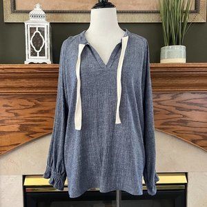 209WST38 Women's Blue Chambray Linen Blend Blouse‎ Sz. S